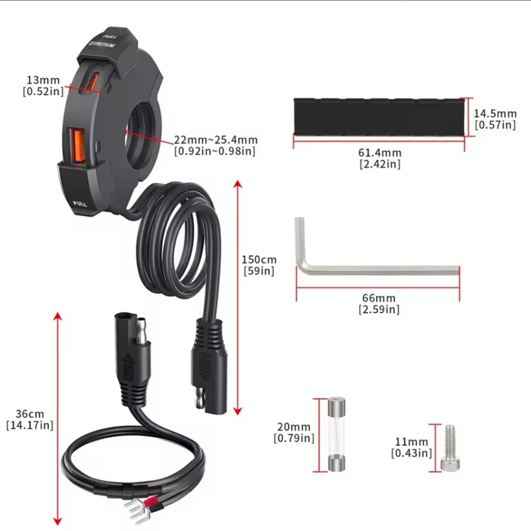 12V 오토바이 USB 고속 충전 소켓 C 타입 휴대폰 QC3.0 이미지