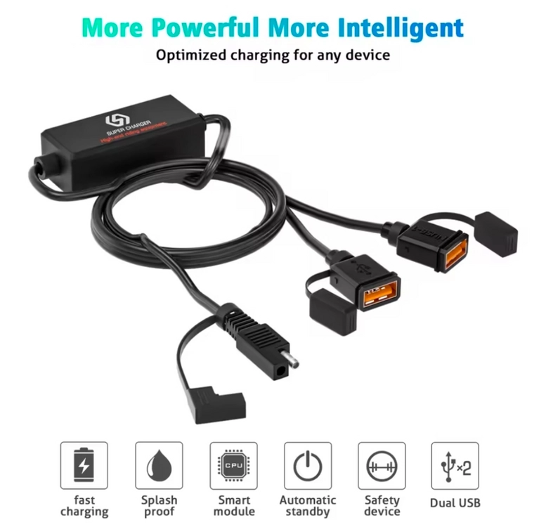 SAE 오토바이 휴대폰 충전기 듀얼 USB QC3.0 고속 충전 이미지