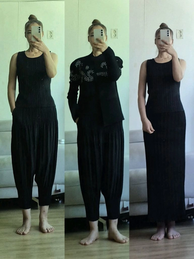 정품 이세이미야케 플리츠플리즈 me 스트레치 가디건+일제양면롱스커트외 이미지