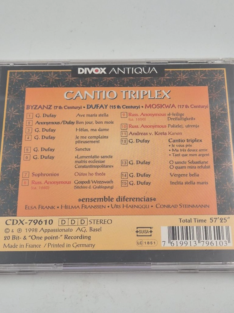 뒤파이 Dufay Cantio Triplex 리코더 고음악 시대악기 DIVox 수입 클래식 CD 이미지
