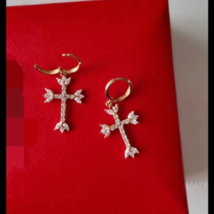 14K 큐빅 십자가 원터치 귀걸이 (새상품) 이미지