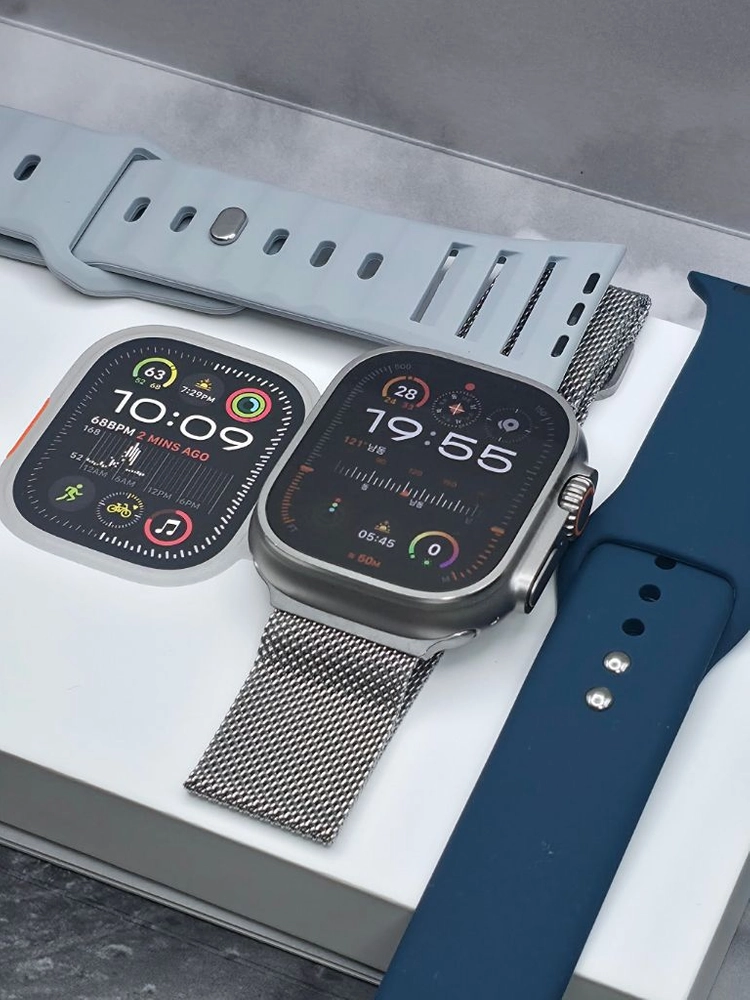 애플워치 울트라2 49mm 내추럴 티타늄 배터리97% 풀박스 밀레니즈루프 스포츠밴드 스트랩 풀구성 이미지