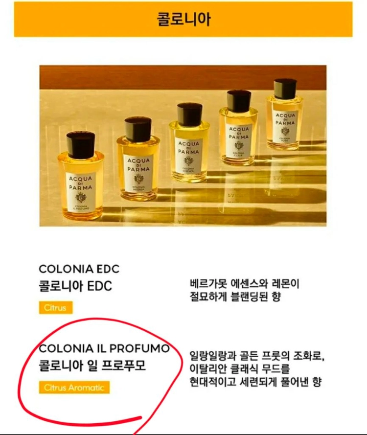 아쿠아 디 파르마 3개 - 아란치아 (5ml edp), 미르토(1.5ml edp), 콜로니아 (1.5ml edp) 이미지