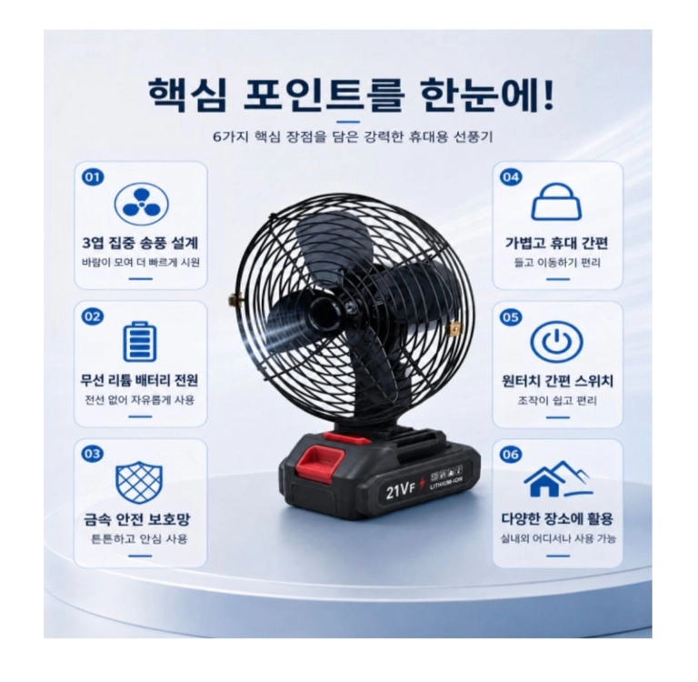 강력 무선 충전식 선풍기 21V 리튬배터리 분리형 캠핑 현장용 서큘레이터 이미지