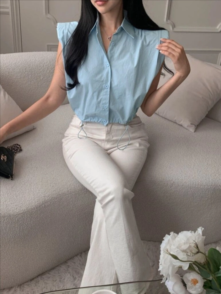 민소매 크롭 셔츠 (블랙 컬러만 남음 새상품) 이미지