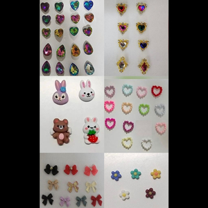 네일파츠 네일스톤 50개 골라서 9900원!! 골드 프레임 물방울 토끼 곰 리본 꽃 플라워 진주 하트 이미지