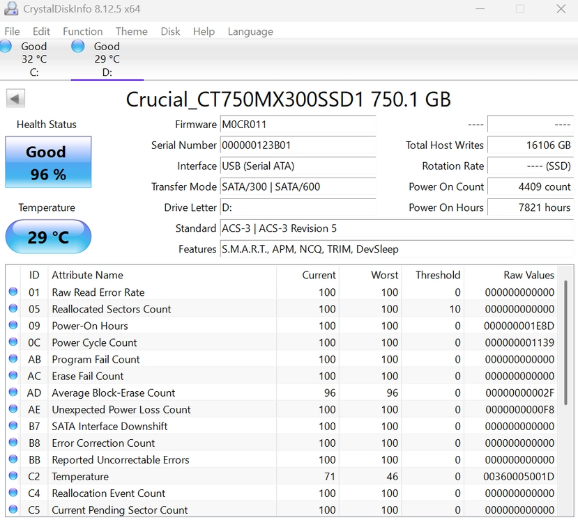 마이크론 Crucial MX300 2.5인치 SSD 750GB 이미지