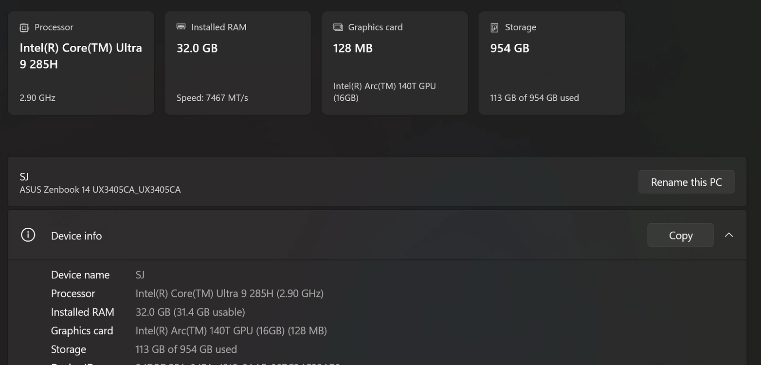 ASUS 젠북 14인치 인텔 코어 울트라9 32GB RAM 1TB SSD 이미지