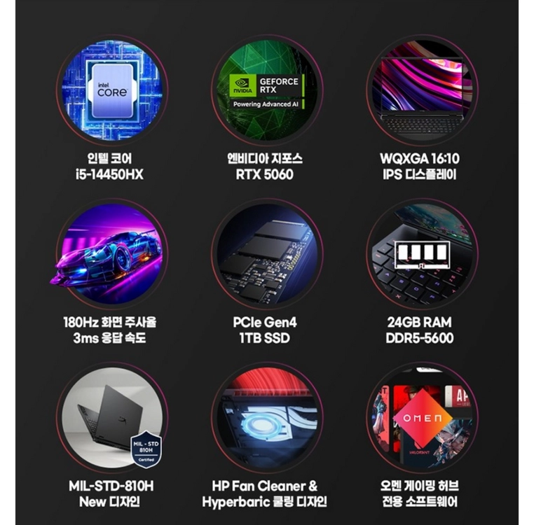 미개봉 HP OMEN 하이퍼엑스 게이밍 노트북 RTX5060 24GB RAM 1TB SSD 이미지