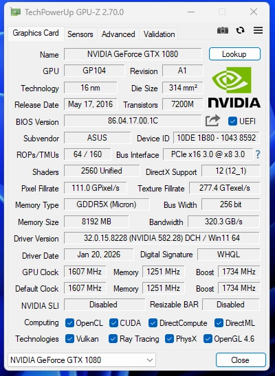 ASUS ROG STRIX 지포스 GTX1080 8G GAMING D5X 8GB 이미지