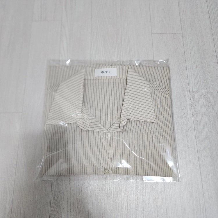 케이클럽 MADE 하모니 썸머 스트라이프 오버핏 반팔 셔츠 베이지 S 여름 루즈핏 데일리 이미지