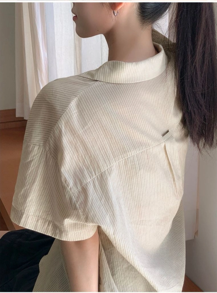 케이클럽 MADE 하모니 썸머 스트라이프 오버핏 반팔 셔츠 베이지 S 여름 루즈핏 데일리 이미지