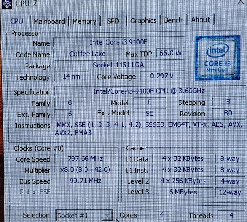 [급처] 인텔 i3-9100F CPU (서멀구리스 증정 / 작동 확인 완) 이미지