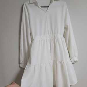 흰색(아이보리색) 카라 긴팔 원피스 (XS/S/M/L, 44/55/66/77, 80/85/90/95 사이즈) 이미지