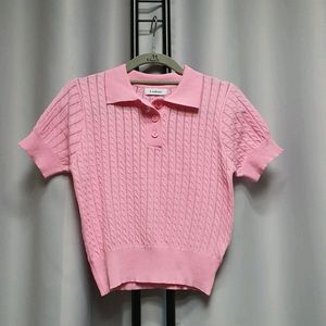 룩캐스트 핑크 지나 케이블 니트 탑 이미지
