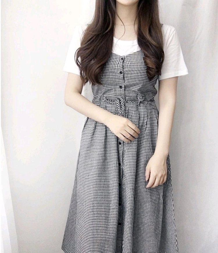 새상품) 체크 롱원피스 뷔스티에 리본 스트링 나시 빈티지 / 로버블 밀크코코아 바온 빈블 러브앤드팝 라부 트윈즈영 이미지