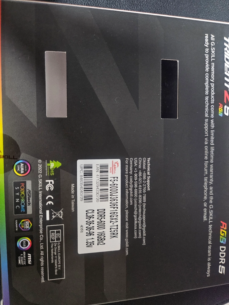 G.SKILL Trident Z5 RGB DDR5 6000 이미지