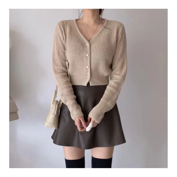 진베이지색 긴팔 크롭 가디건 (XS/S/M, 44/55/66, 80/85/90 사이즈) 이미지