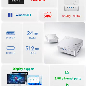 firebat f1 미니 pc 컴퓨터 라이젠5 7640hs lpddr5 24gb nvme 512gb ssd 이미지