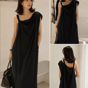 r2w flowy linen dress 레투 린넨 원피스 블랙 원피스 이미지