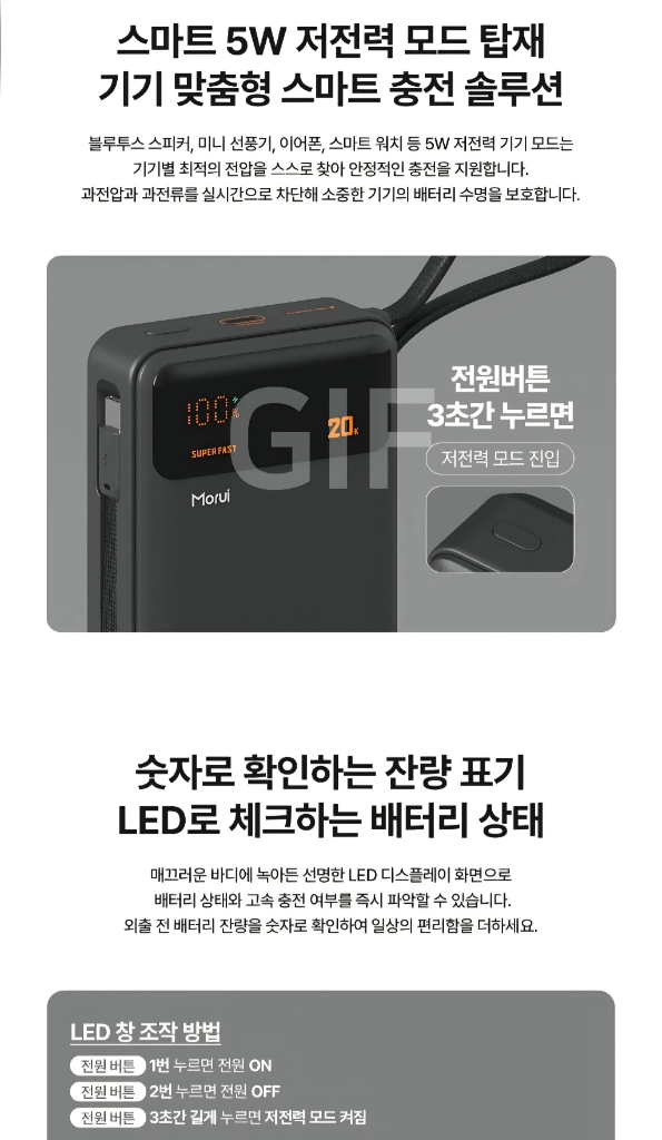미개봉 새제품 모루이 MT-P10X 20000mAh 100W 고속 충전 보조배터리 이미지