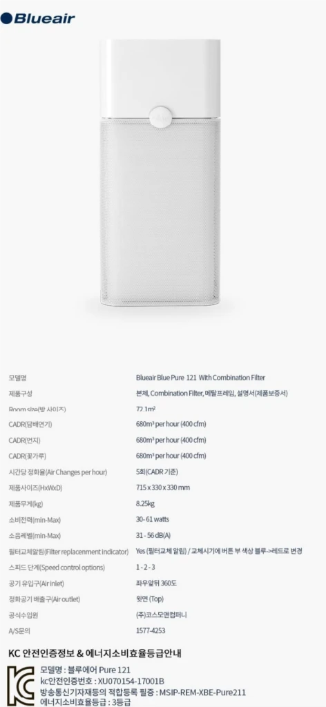 블루에어 121 + 미개봉 정품필터 (블루 퓨어 공기청정기, 공청기) 이미지