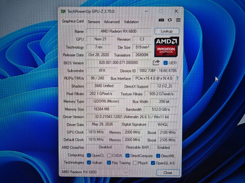 XFX 라데온 RX 6800 팝니다 이미지