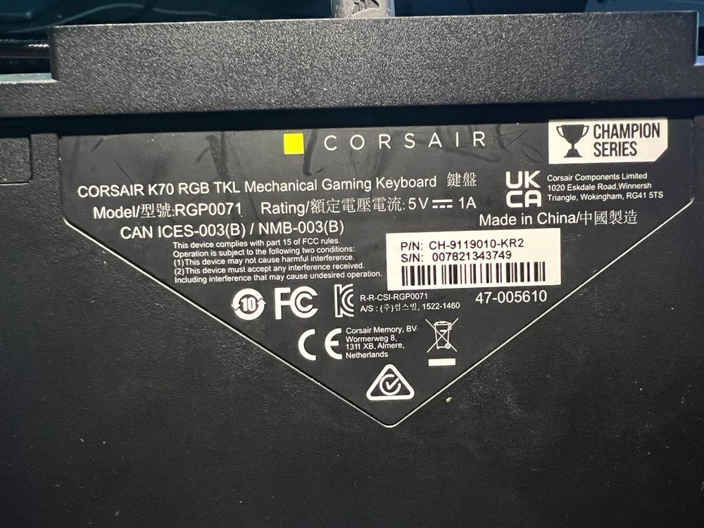 커세어 K70 RGB TKL 기계식 키보드 이미지