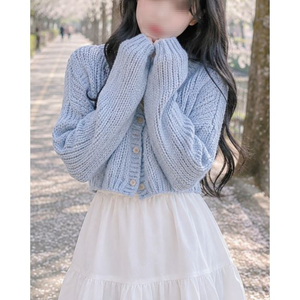 소라색 아방핏 니트 가디건 (XS/S/M, 44/55/66, 80/85/90 사이즈) 이미지