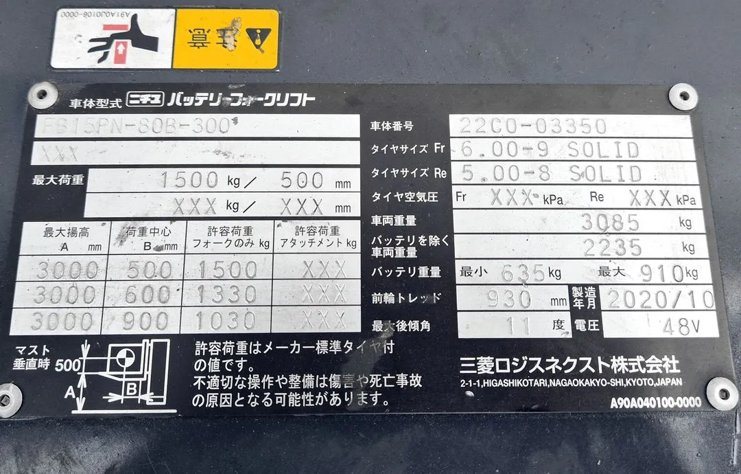 니찌유 1.5톤 전동지게차 2단3M 사이드쉬프트 2.5톤용대용량배터리 타이어신품 장착 이미지