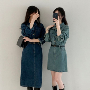 데님 셔츠 롱원피스 이미지