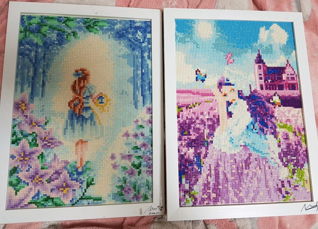 소녀 2종 보석십자수 완성품 27x37cm 이미지