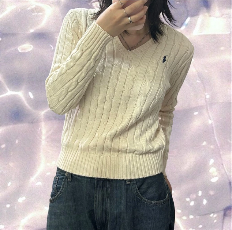 폴로 랄프로렌 신형 브이넥 꽈배기 니트 아이보리 S 이미지
