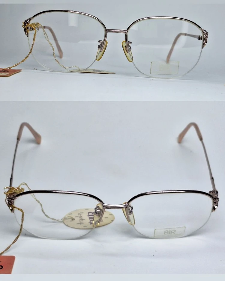 BIR 3589 반무테 안경테 54mm 티타늄 모더니즘 일본 빈티지 데드스톡 여성용 핑크골드 아메카지 패션 레트로 이미지