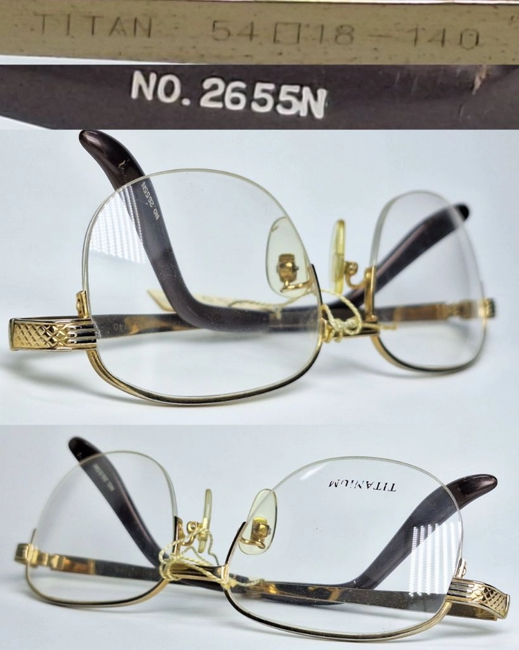 NO. 2655N 반무테 안경테 54mm 티타늄 일본 빈티지 데드스톡 골드 클래식 레트로 복고 아메카지 아이웨어 이미지