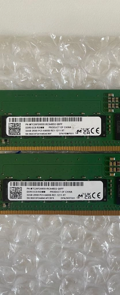 램 마이크론 32기가 6400 ECC 2개 개당가격 문의주세요 이미지