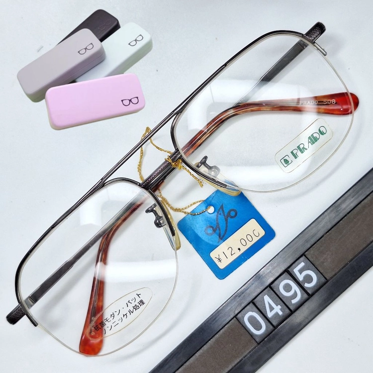 프라도 PRADO 508 반무테 안경테 54mm 투브릿지 건메탈 일본 빈티지 데드스톡 더블브릿지 클래식 레트로 패션 이미지