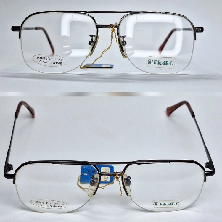프라도 PRADO 508 반무테 안경테 54mm 투브릿지 건메탈 일본 빈티지 데드스톡 더블브릿지 클래식 레트로 패션 이미지