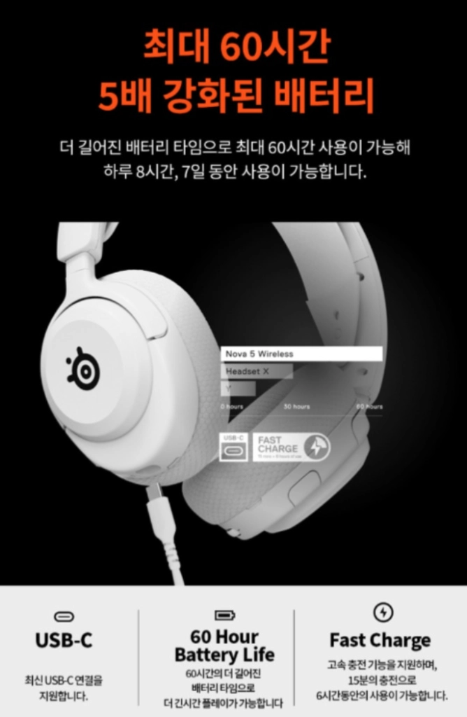 pc 스틸시리즈 아크티스 노바5 무선 게이밍 헤드셋 블랙 이미지