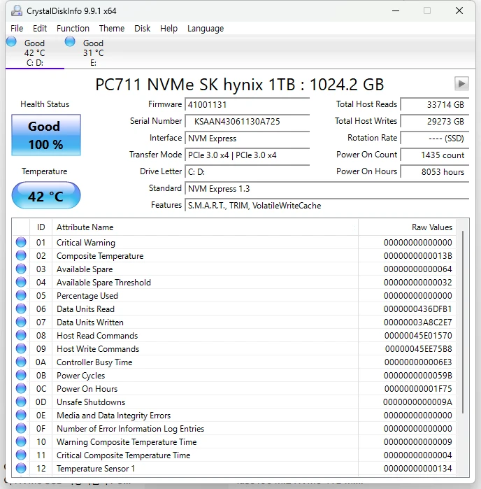 SK Hynix pc711 NVMe SSD 1TB 이미지