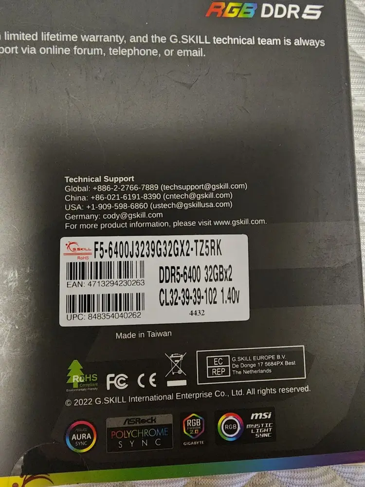G.SKILL TRIDENT Z5 RGB DDR5 6400 CL32 64GB (32GBx2)팝니다. 이미지