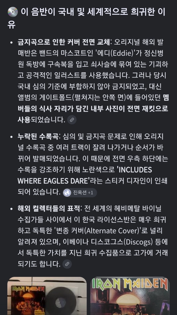아이언메이든 Iron Maiden 희귀 LP 이미지