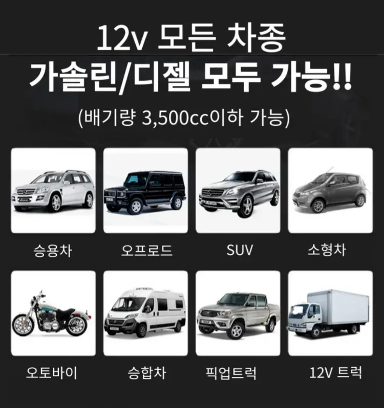 (무배) 긴급시동 보조배터리 점프 스타터 타이어 공기압주입기 스마트 케이블 대용량 배터리 일체형 스마트시동 오토바이 이미지