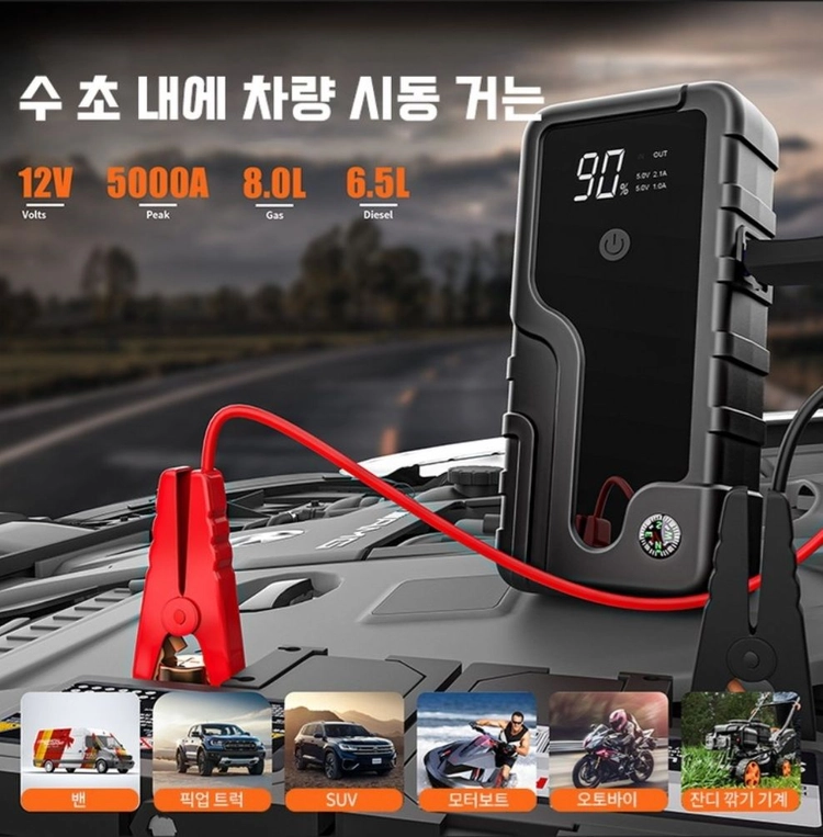 (무배) 긴급시동 보조배터리입니다. 12V 5000A 피크 전류로 밴, 픽업트럭, SUV, 모터보트, 오토바이 등 이미지
