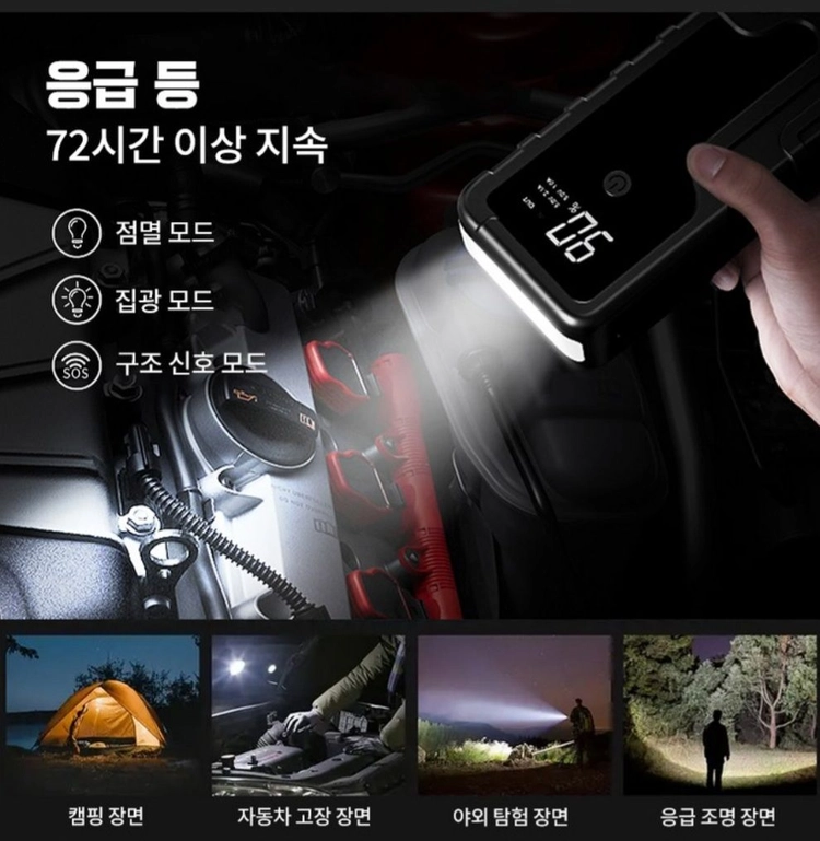 (무배) 긴급시동 보조배터리입니다. 12V 5000A 피크 전류로 밴, 픽업트럭, SUV, 모터보트, 오토바이 등 이미지