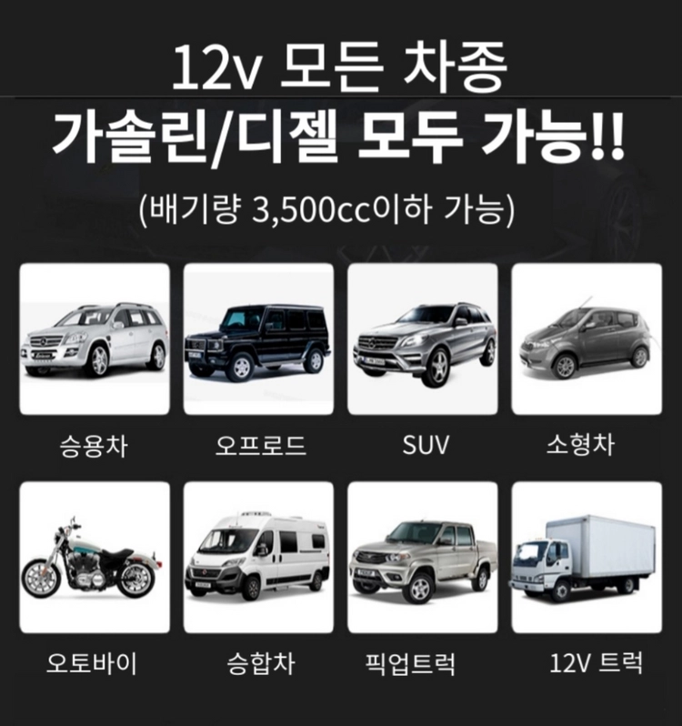 (무배) 긴급시동 보조배터리입니다. 12V 5000A 피크 전류로 밴, 픽업트럭, SUV, 모터보트, 오토바이 등 이미지