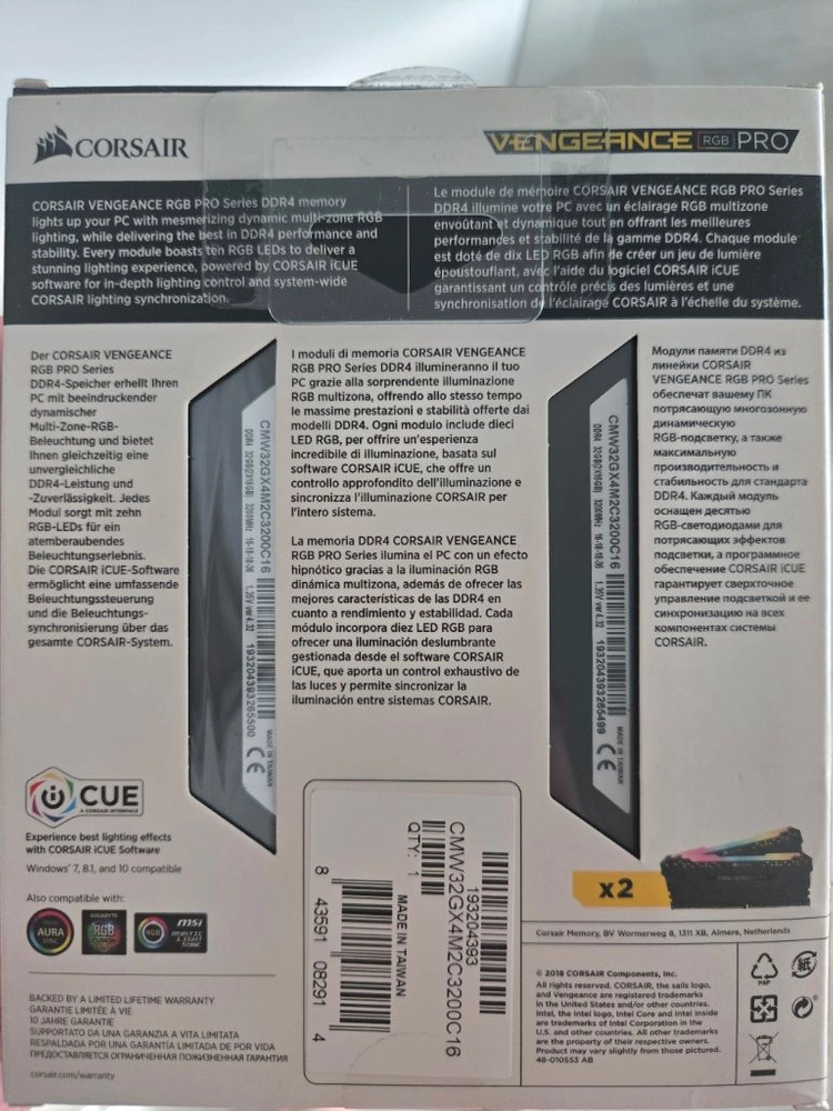 [새상품]커세어 VENGEANCE RGB PRO DDR4 32GB (16GBx2) 3200MHz 이미지