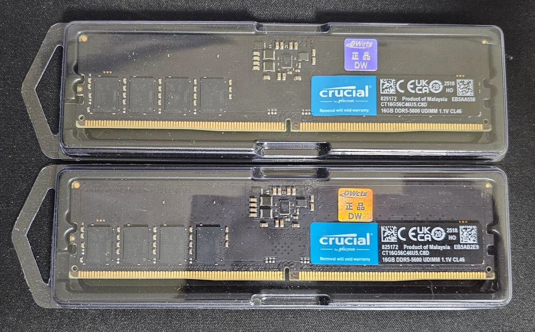대원 정품, 마이크론 Crucial DDR5-5600 CL46 (16GB x 2개, 총 32GB) 판매합니다. - 안심되는 중고거래