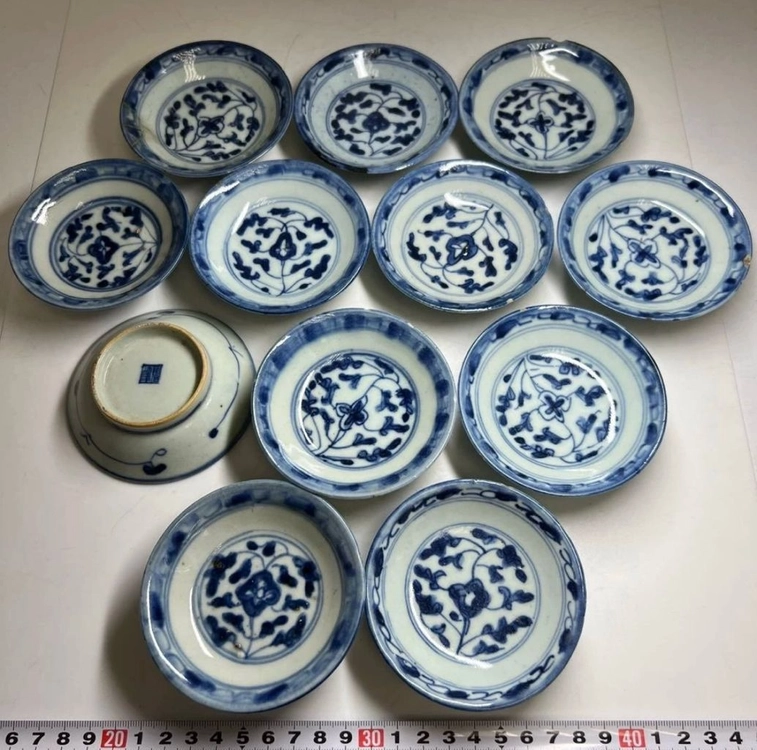 청대 청화 화훼문 소접시 12점 일괄 중국도자기 골동품 고미술품 이미지
