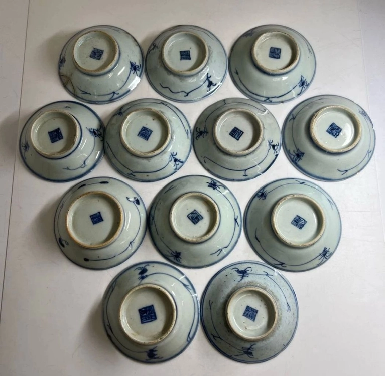 청대 청화 화훼문 소접시 12점 일괄 중국도자기 골동품 고미술품 이미지